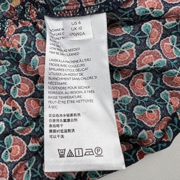 MAEVE Anthropologie Flounced Peasant Janie Blouse Top Shirt Floral Navy Button 6 - Picture 5 of 10